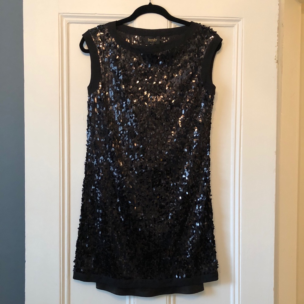 black sequin mesh mini dress by Laundry